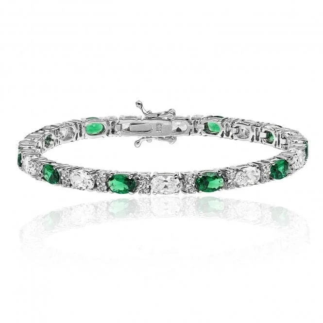 Women's Christmas bangles-Silver & Co Emerald Oval Bracelet Cubic Zirconia Claws SBG0034EM