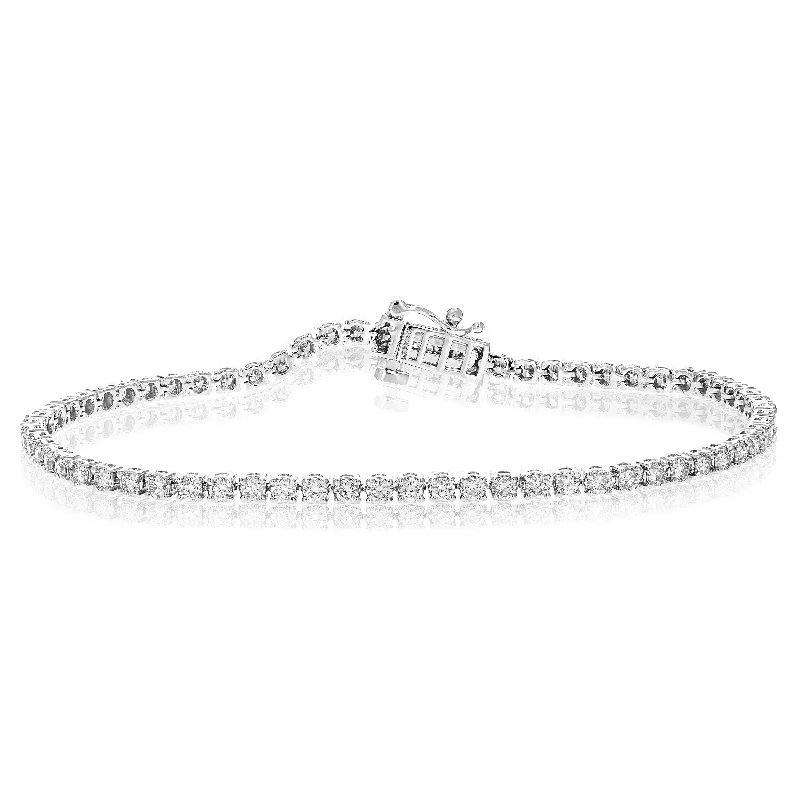 Women's bridal bangles-2 cttw 67 Stones Round Lab Grown Diamond Bracelet 14K White Gold Prong Set 7 Inch