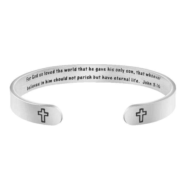 Women's stainless steel bangles-For God So Loved The World Christian Religious Hidden Message Cuff Bracelet