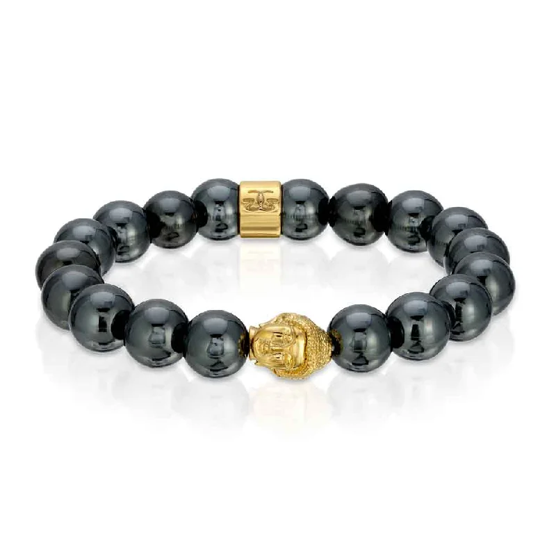 Women's modern design bangles-Hematite Iron Buddha Head Beaded Bracelet