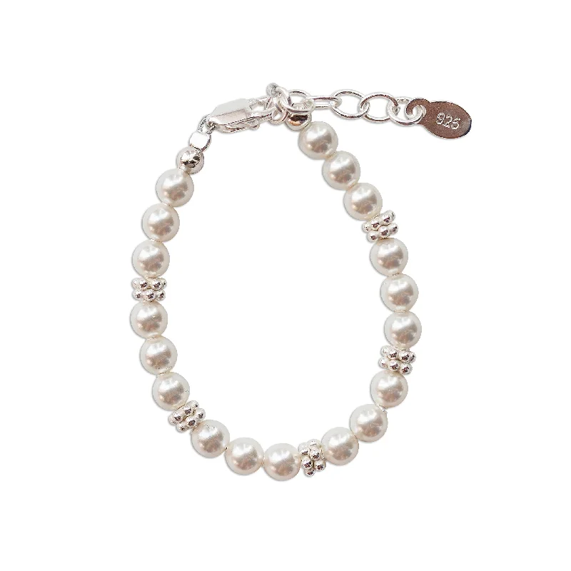 Women's sterling silver bangles-Sterling Silver Simulated Pearl Bracelet for Baby and Kids