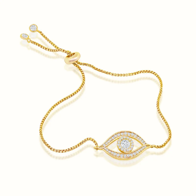 Women's formal bangles-Women's Vermeil Round Diamond Evil Eye Bracelet