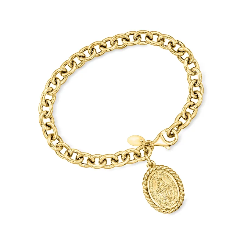 Women's sizeable bangles-Ross-Simons Italian 18kt Gold Over Sterling Miraculous Medal Charm Bracelet