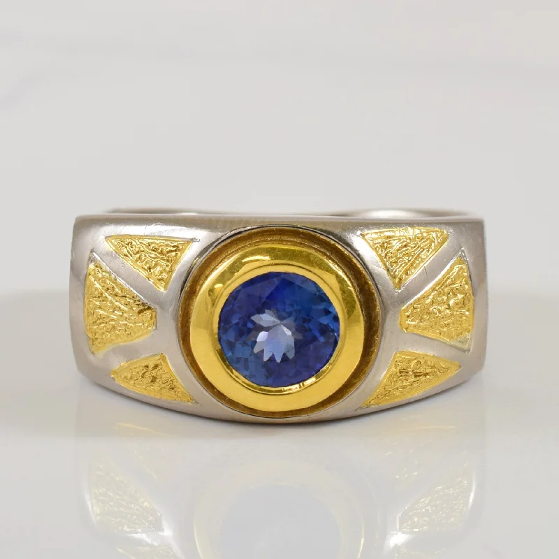 Women's heirloom rings-White Gold Blue Sapphire Ring with Yellow Gold Accents | 1.00ct | SZ 10 |