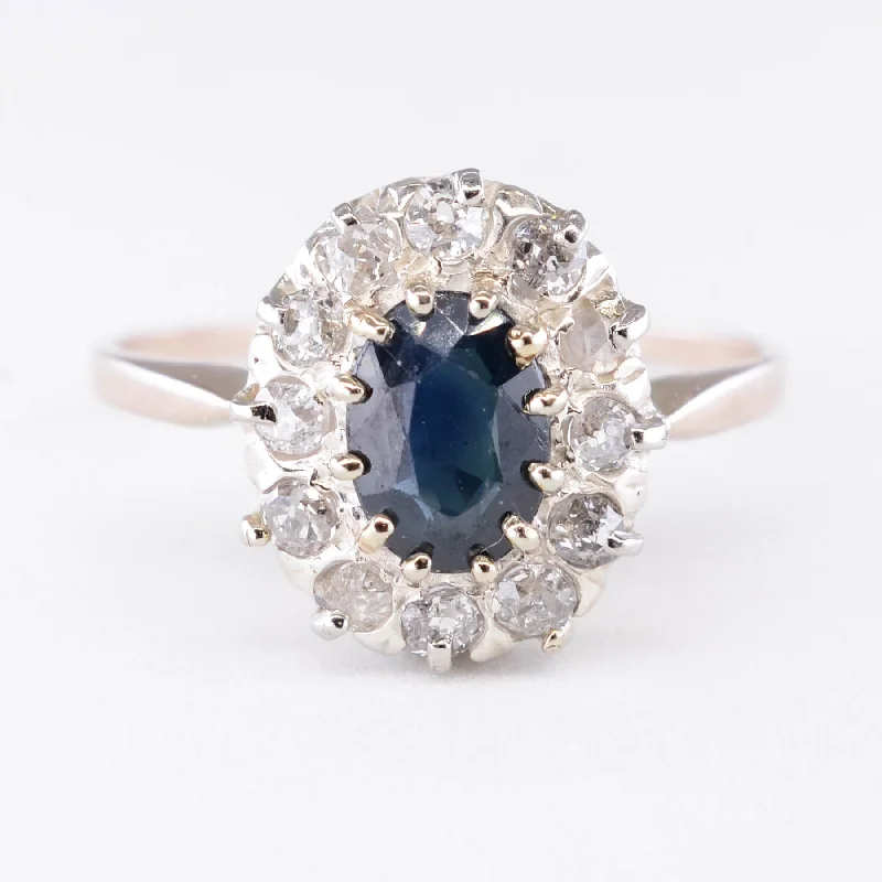 Women's leather rings-Antique Sapphire and Diamond Cluster Ring | 0.75ct, 0.48ctw | SZ 7 |