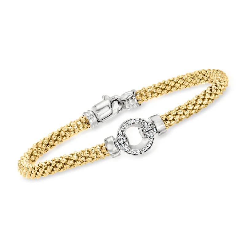 Women's gemstone bangles-Ross-Simons Italian CZ Popcorn-Link Bracelet in Sterling Silver and 18kt Gold Over Sterling