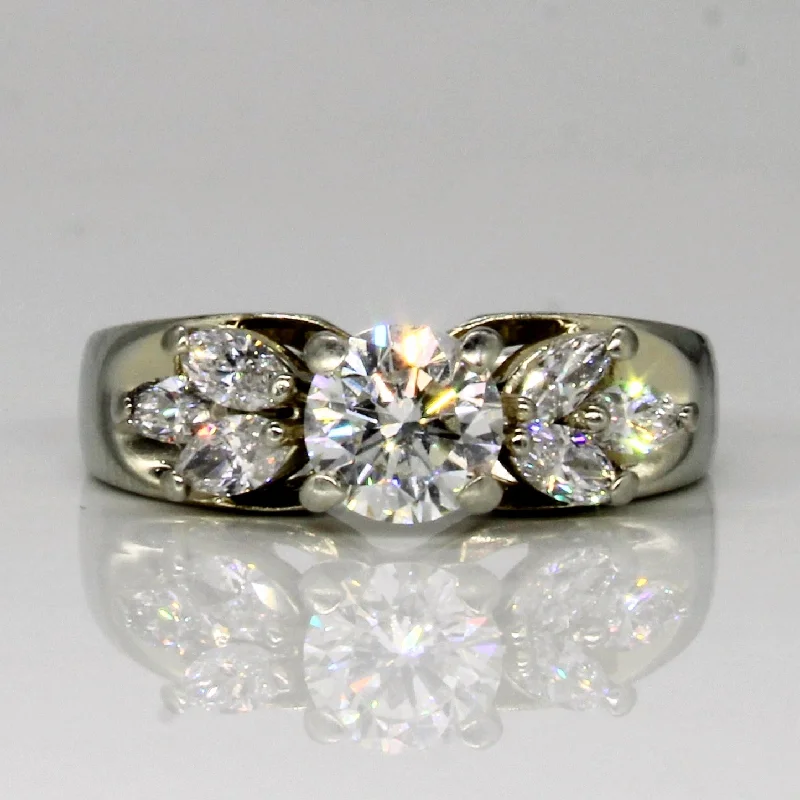 Designer women's rings-Diamond Engagement Ring with Marquise Accents | 1.23ctw | SZ 5 |