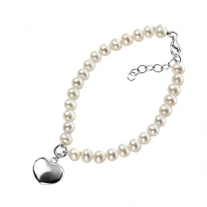 Women's adjustable bangles-Beginnings Sterling Silver B3162W Pearl Puff Heart 18+3cm Bracelet B3162W