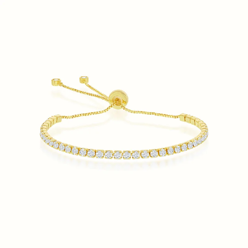 Women's stainless steel bangles-Women's Vermeil Diamond Adjustable Tennis Bracelet