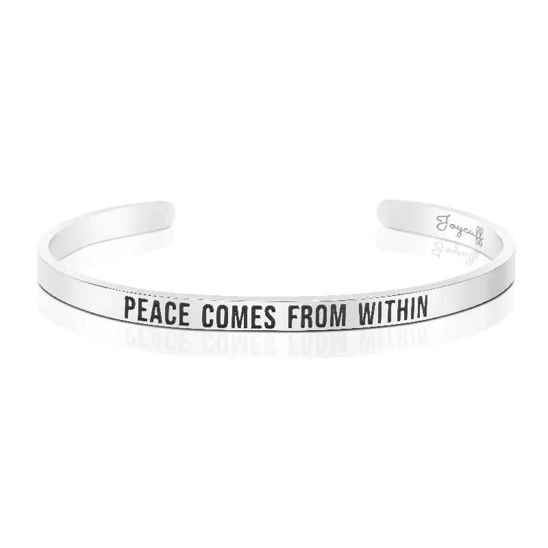 Women's birthstone bangles-Peace Comes From Within Mantra Bracelet Affirmation Yoga Jewelry Buddha Quote Resist Gift