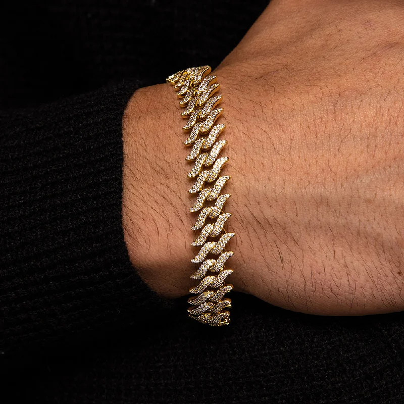 Women's titanium bangles-Diamond Spiked Laurel Cuban Bracelet