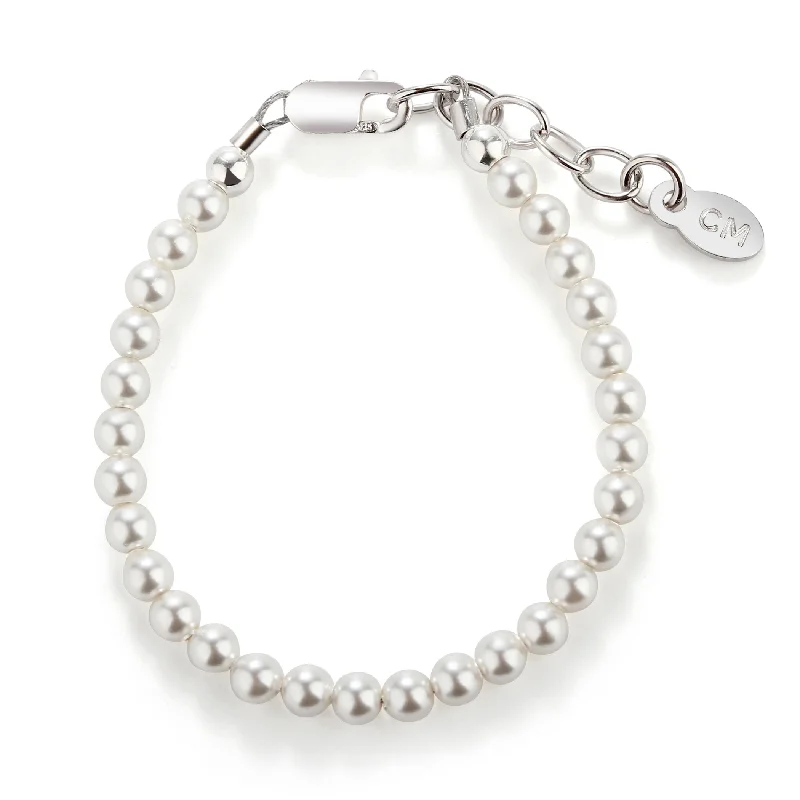 Women's chain bracelets-Sterling Silver Simulated Pearl Baby Bracelet for Kids and Little Girls