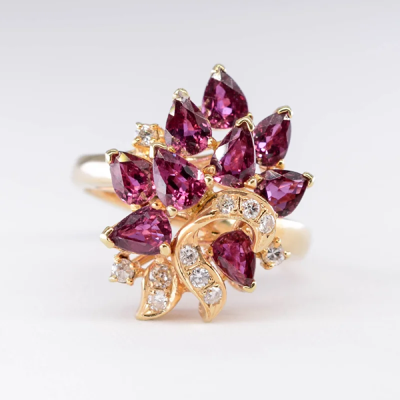 Women's sustainable rings-Pear Cut Ruby and Diamond Ring | 2.82ctw, 0.20ctw | SZ 6.5 |