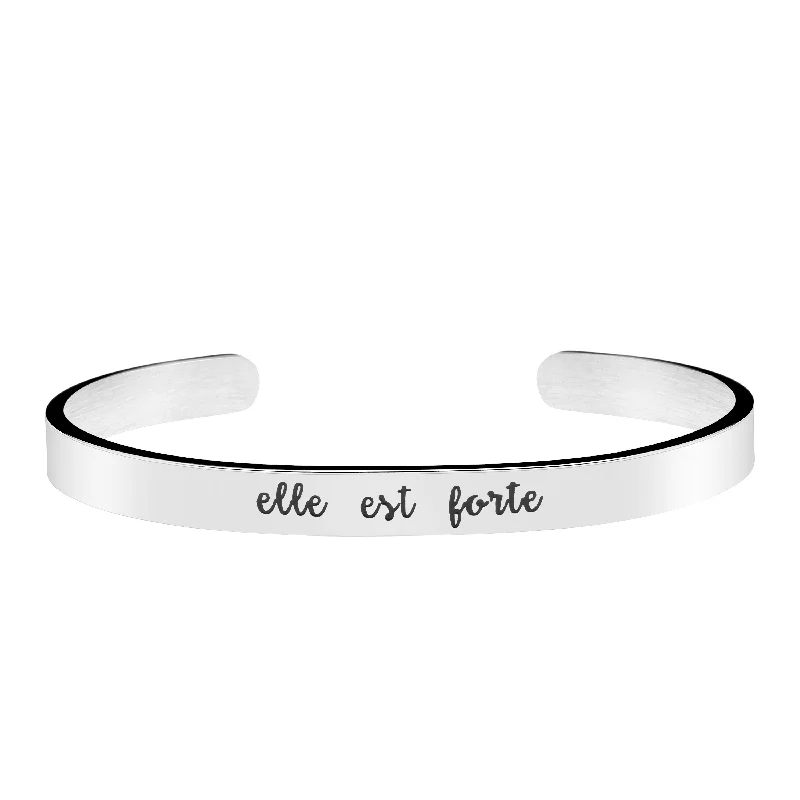 Trendy women's bangles-Elle Est Forte Bracelet She is Strong French Quote Jewelry