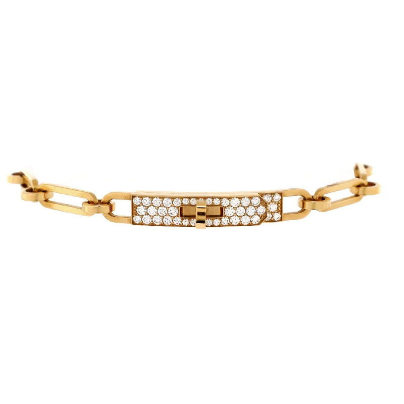 Women's art deco bangles-Kelly Chaine Bracelet 18K Yellow Gold and Pave Diamonds Small