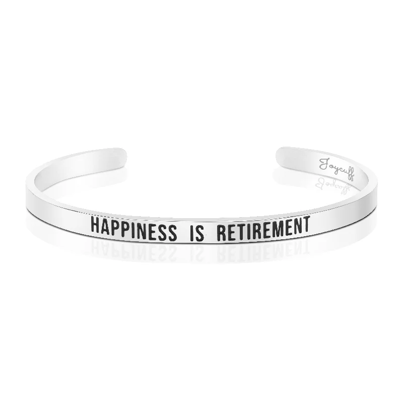 Women's investment bangles-Happiness is Retirement Mantra Bracelet Retirement Jewelry