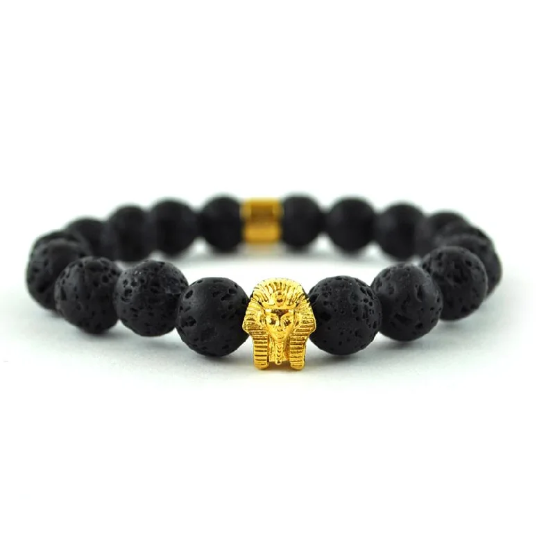 Women's chain bracelets-Lava Stone Pharaoh Head Beaded Bracelet