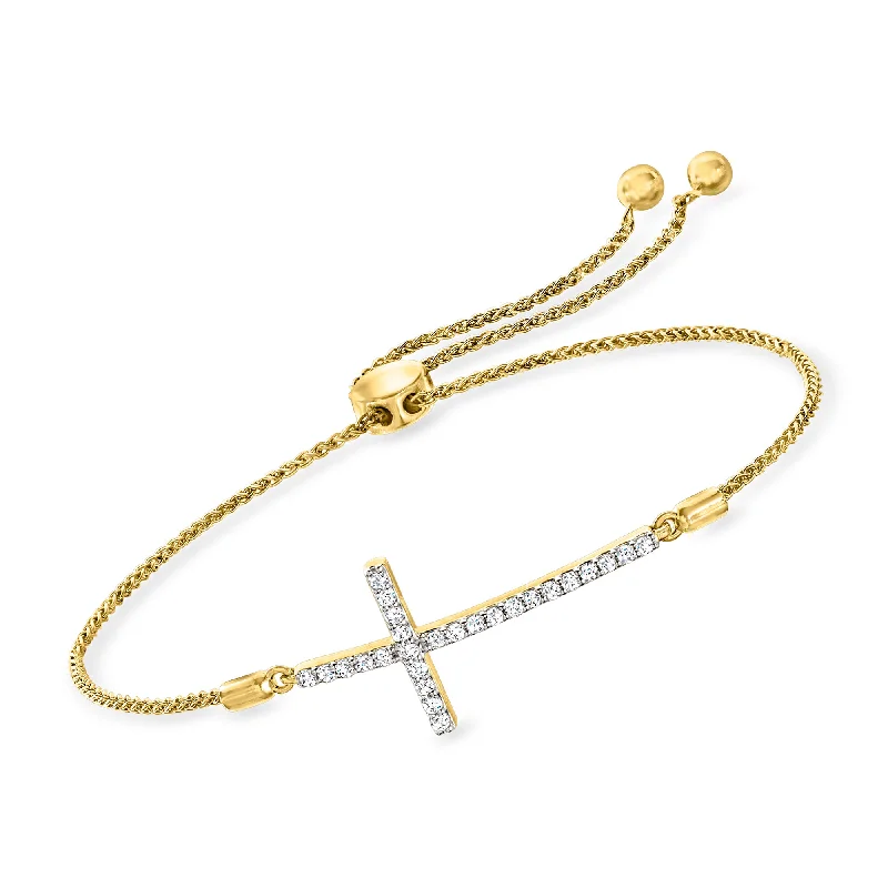 Women's charm bracelets-Ross-Simons Diamond Cross Bolo Bracelet in 18kt Gold Over Sterling