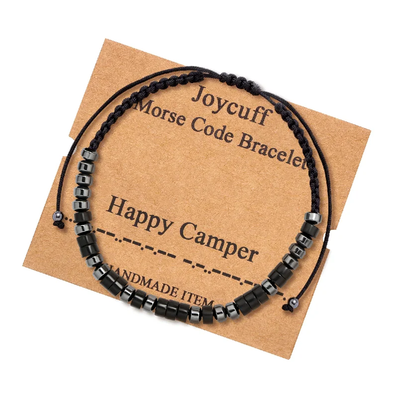 Women's mother-daughter bangles-Happy Camper Morse Code Bracelet for Women Inspirational Gift for Her