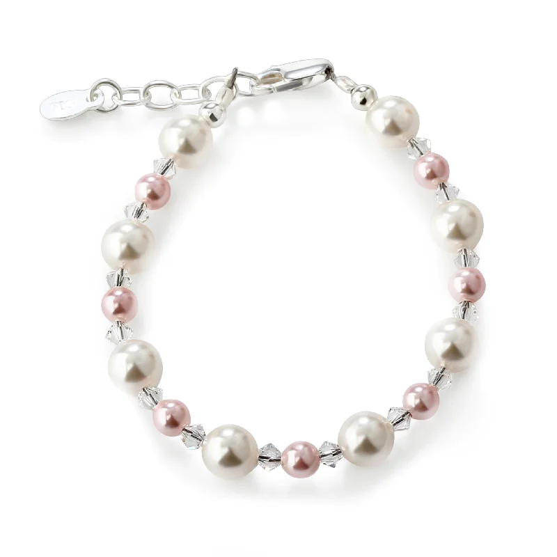 Women's sapphire bangles-Sterling Silver Pink and White Pearl Baby Bracelet for Little Girls and Kids