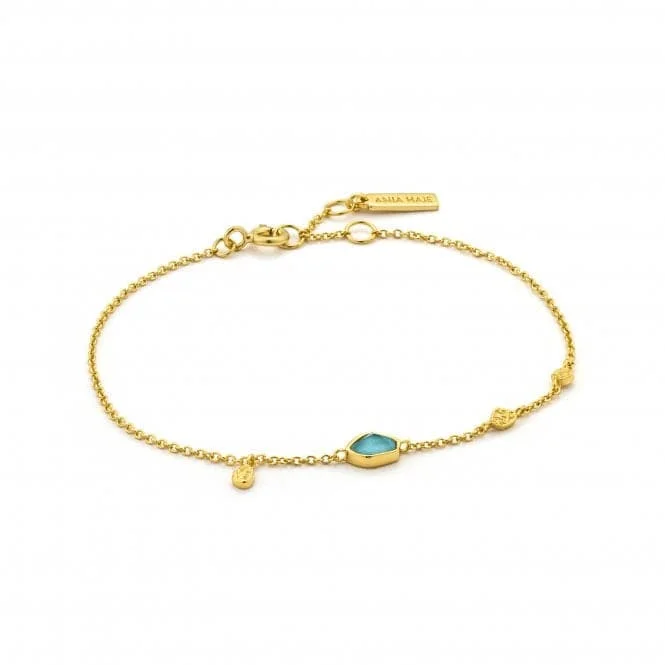 Women's K gold bangles-Sterling Silver Shiny Gold Plated Turquoise Discs Bracelet B014-01G