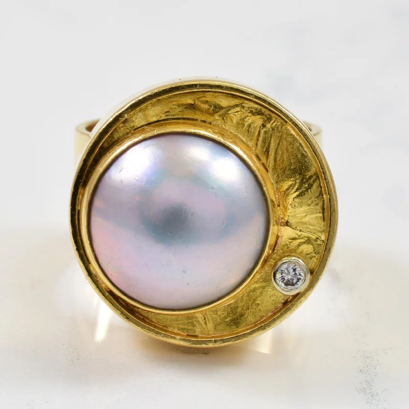 Women's healing crystal rings-Mabé Pearl & Diamond Ring | 5.40ct, 0.05ct | SZ 7.75 |