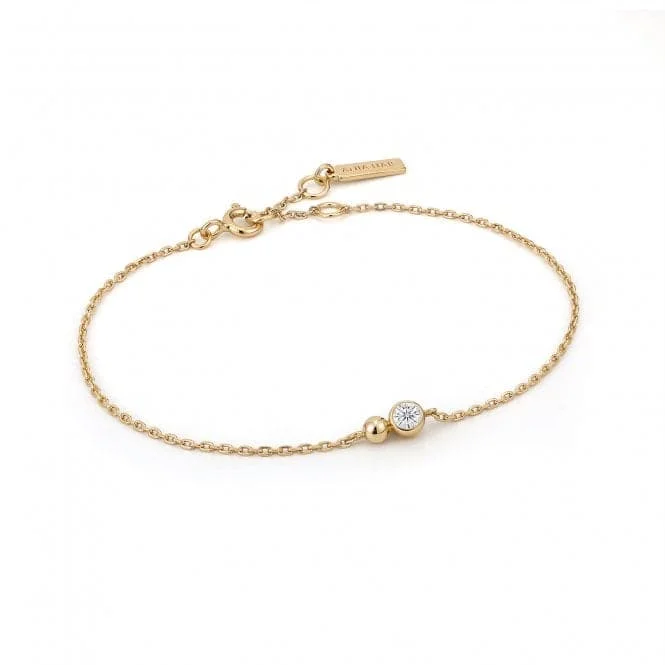 Women's religious bangles-Gold Orb Sparkle Chain Bracelet B045-01G-CZ