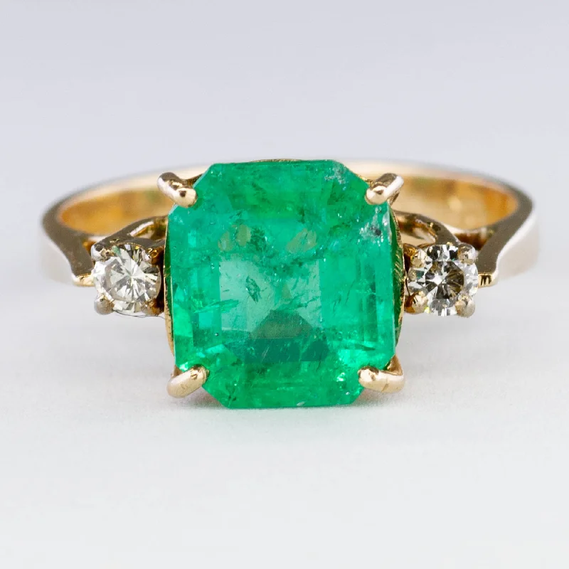 Women's beaded rings-Emerald and Diamond Three Stone Ring | 2.74ct, 0.12ctw | SZ 5.75 |