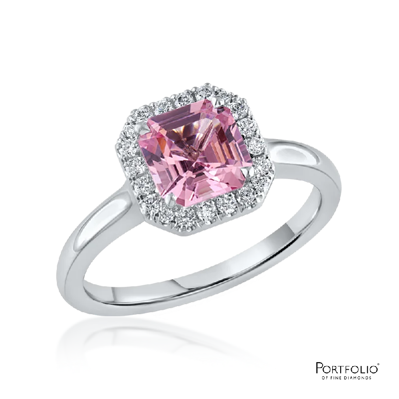 Women's rose gold rings-Cluster 1.24ct Pink Spinel White Gold Ring