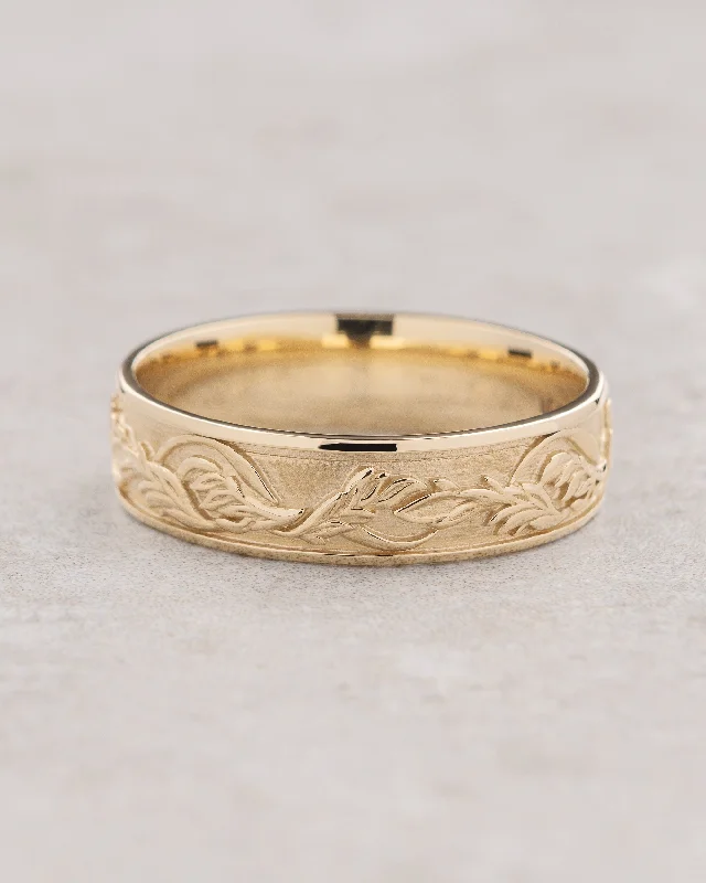 Modern women's rings-Engraved leaf wedding band, Japanese Maple leaves ring