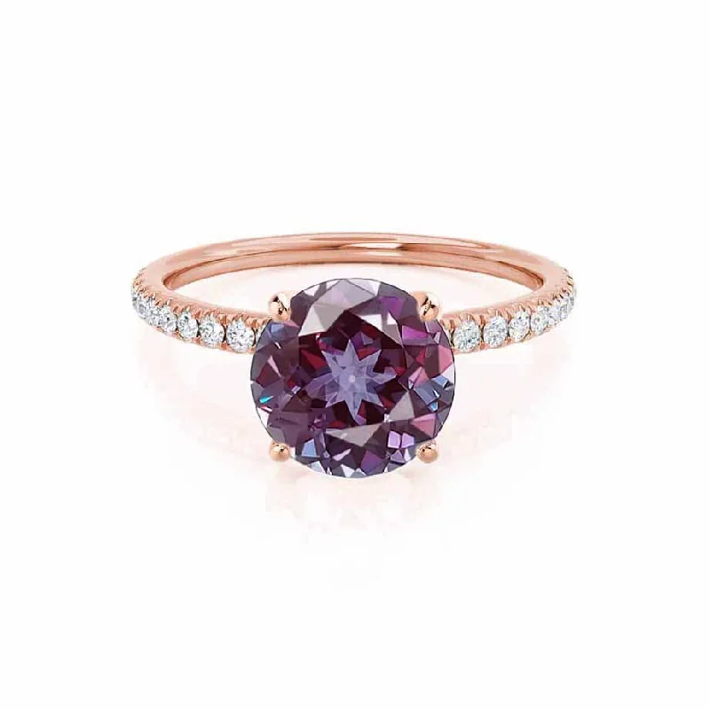 Women's fingerprint rings-MACY - Chatham® Round Alexandrite 18k Rose Gold Petite Pavé Shoulder Set Ring