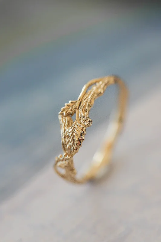 Women's sun rings-Branch wedding band, small wedding ring