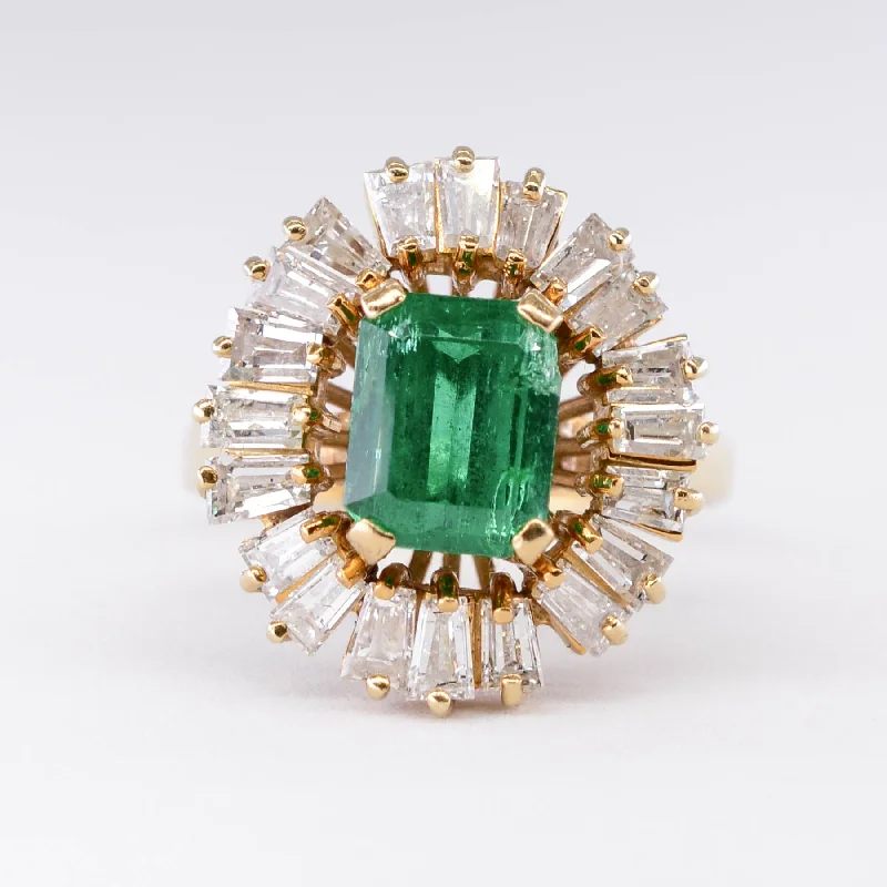 Women's luxury gift rings-Emerald & Baguette Diamond Cocktail Ring | 2.18ct, 1.09ctw | SZ 5.75 |