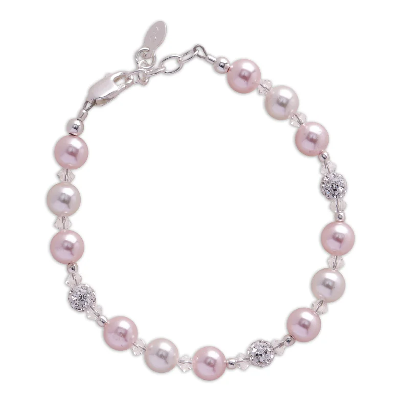 Women's fashion bangles-Sterling Silver Pink Pearl and  Stardust Bracelet for Kids, Toddlers, and Girls