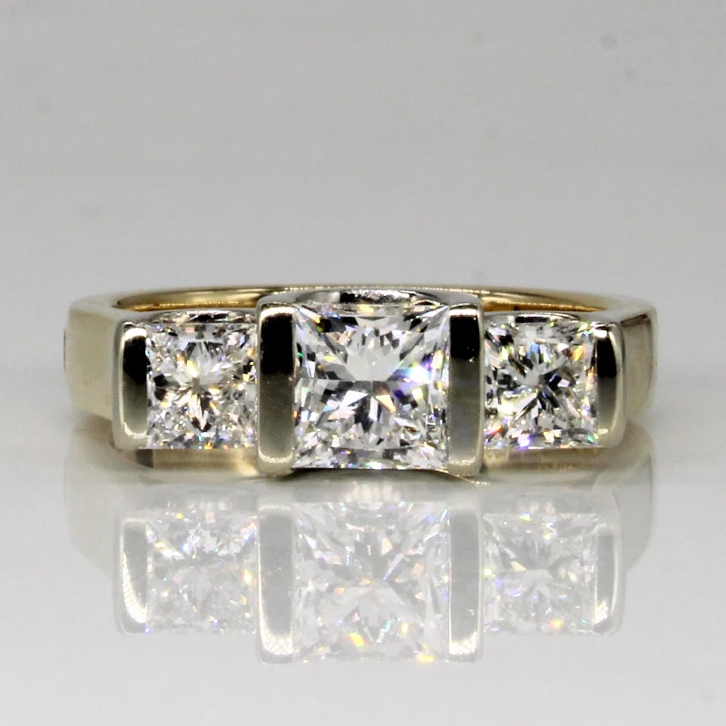 Luxury women's rings-Three Stone Princess Cut Diamond Hinged Ring | 2.06ctw | SZ 7.75 |