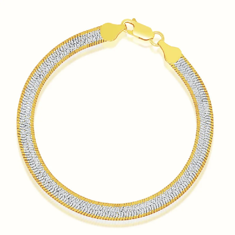 Women's graduation bangles-Vermeil 2 Tone Herringbone Bracelet