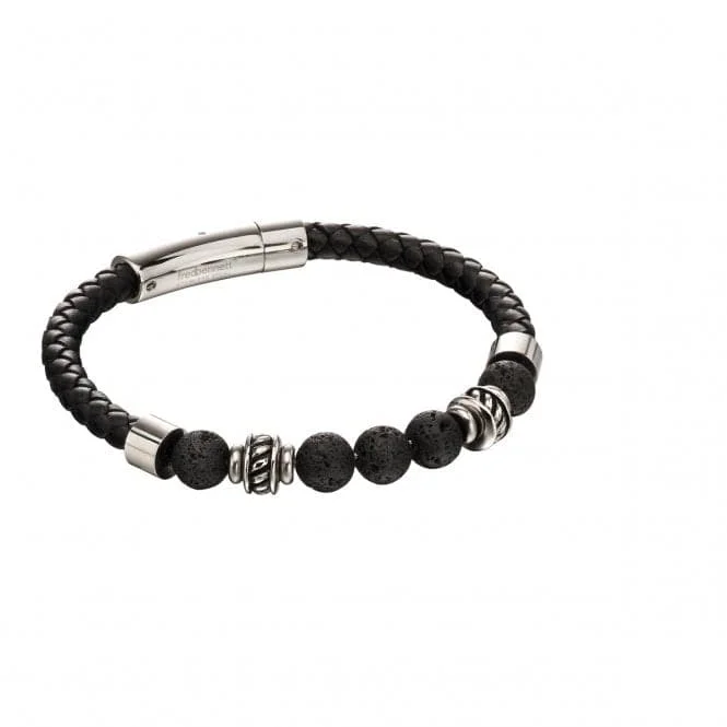 Modern women's bangles-Fred Bennett Black Lava Bead Leather Bracelet B5097