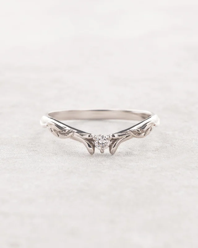 Women's cocktail rings-Diamond and leaves wedding band, matching ring for Wisteria