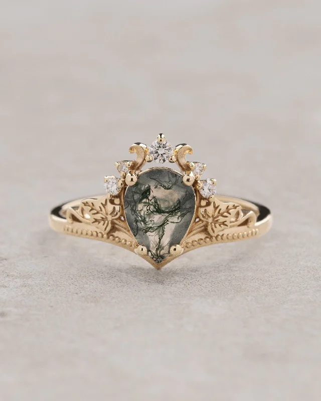 Women's ruby rings-Unique moss agate engagement ring, faerie proposal ring / Ariadne