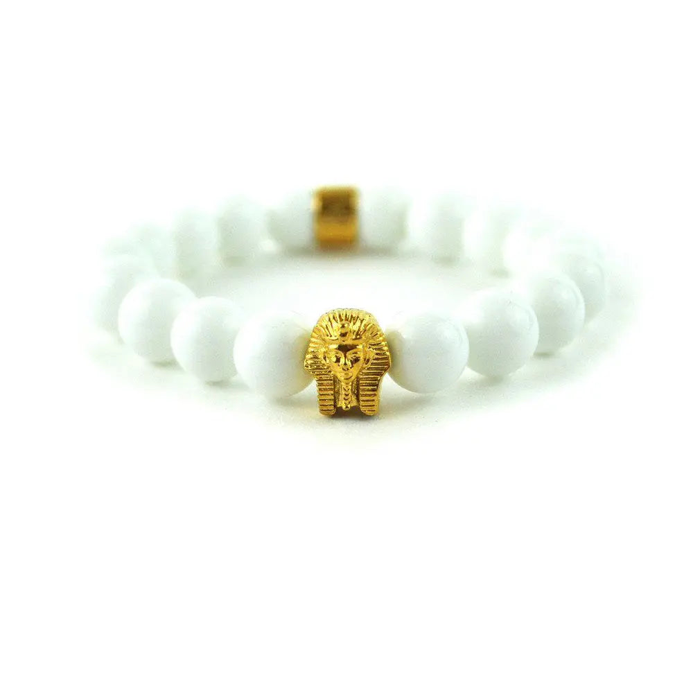 Women's travel bangles-Glossy White Pharaoh Head Beaded Bracelet