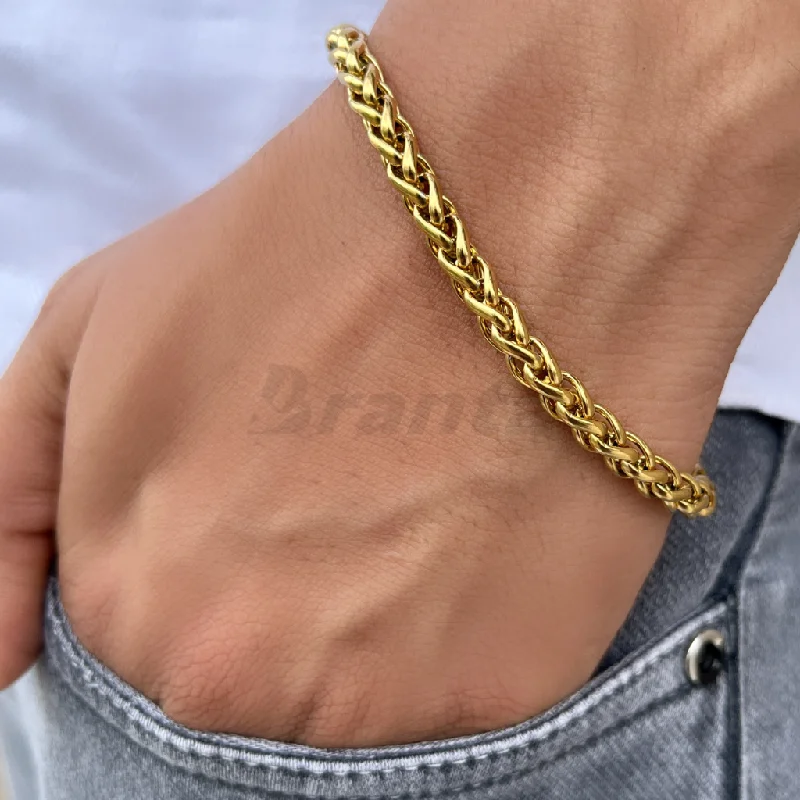 Women's rose gold bangles-Round Wheat Bracelet For Men (8 Inch)