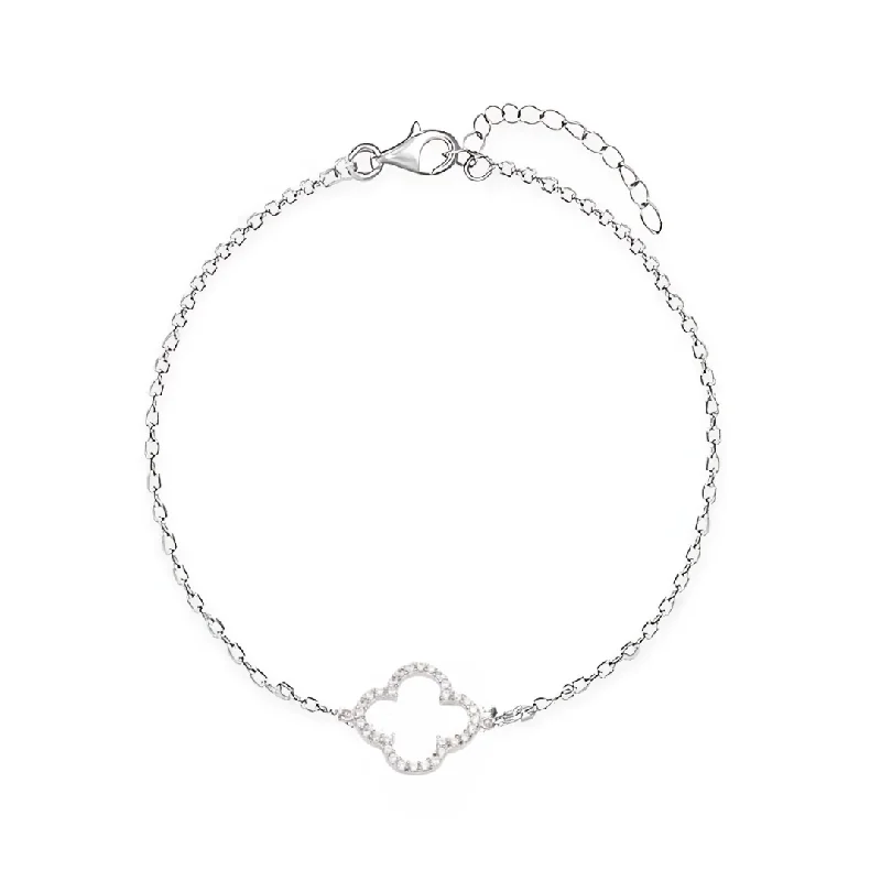 Women's celestial bangles-Clover Bracelet with Cubic Zirconia Stones (925 Silver)