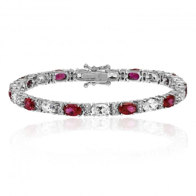 Women's gift bangles-Silver & Co Oval Ruby CZ Bracelet Silver Claw Set SBG0034RU