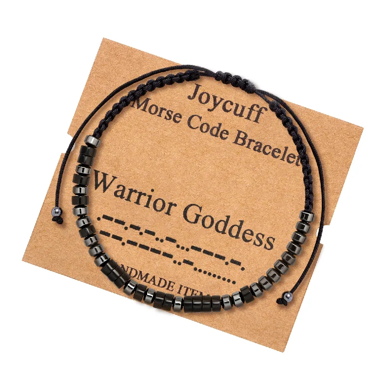 Minimalist women's bangles-Warrior Goddess Morse Code Bracelet for Women Inspirational Gift for Her