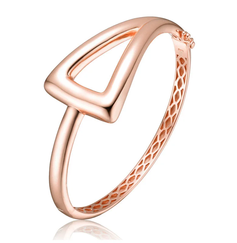 Women's leather bangles-Sterling Silver 18k Rose Gold Plated Triangle Geometric Bangle Bracelet