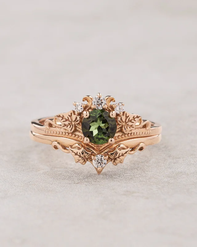 Women's anniversary rings-Bridal ring set with tourmaline and diamonds / Ariadne