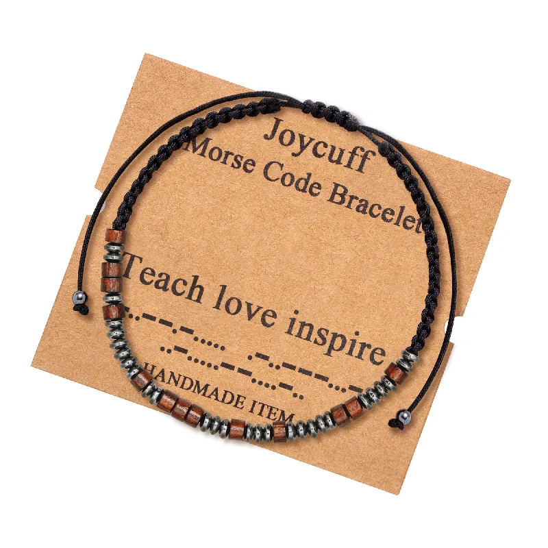 Affordable women's bangles-Teach Love in Inspire Wood Morse Code Bracelet Secret Message Jewelry for Mom Wife Sister Aunt