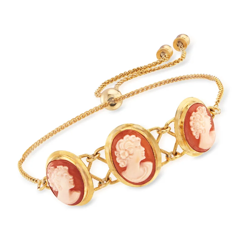 Women's cocktail bangles-Ross-Simons Italian Orange Shell Cameo Bolo Bracelet in 18kt Gold Over Sterling