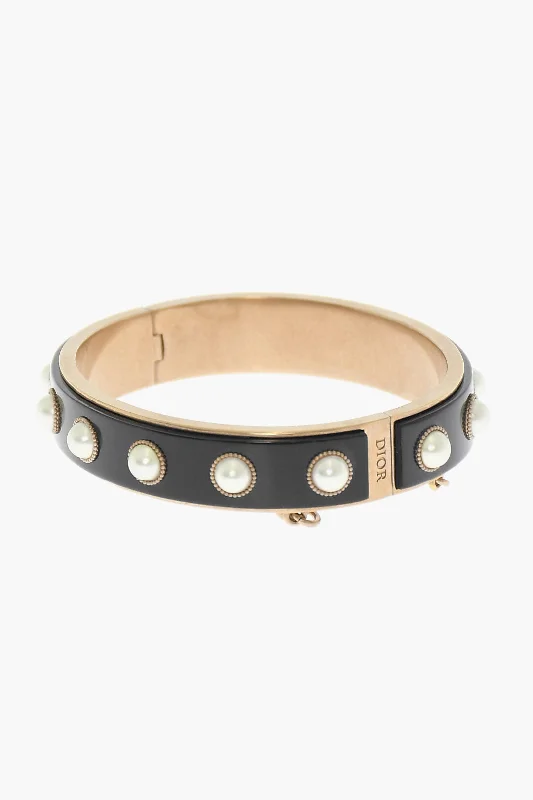 Women's rose gold bangles-Dior Brass Bracelet With Resin Pearls