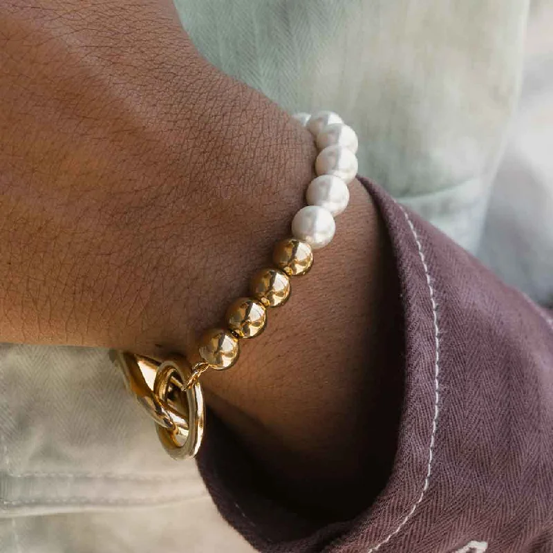 Women's bohemian bangles-Half & Half Gold Pearl Bracelet